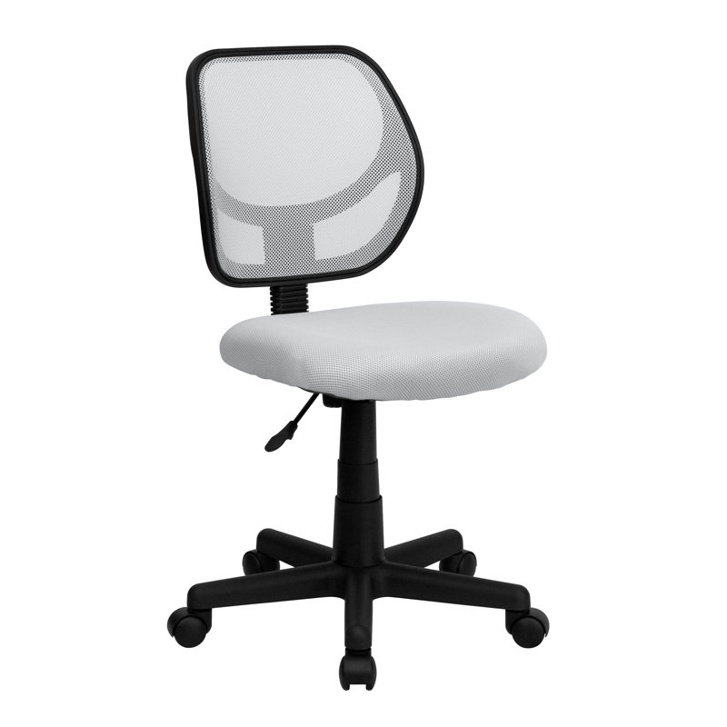 Chaise de bureau pivotante en filet à dossier bas et dossier carré incurvé, Blanc, Non inclus