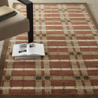 Martha Stewart Hand Tufted Wool/Viscose Plaid Rug in October Leaf Red