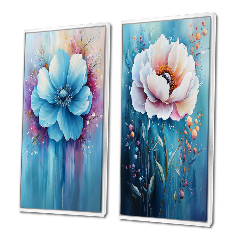 Radiance sous l'eau, pivoines aquatiques modernes I - Collection d'art mural abstrait 2 pièces, H 40 po x l 41 po