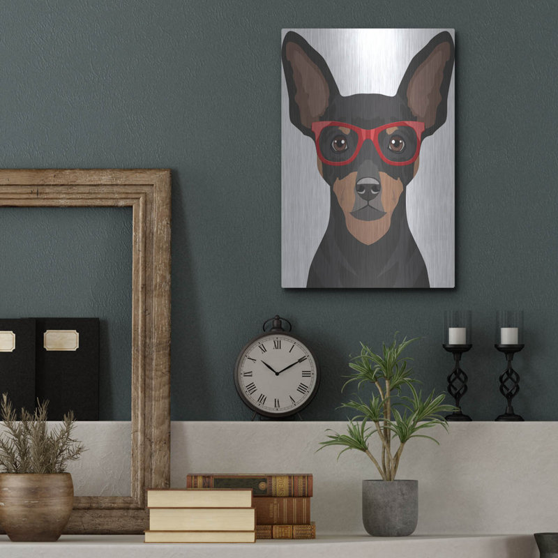 «Pinscher miniature portant des lunettes de hipster» par les affiliés Furbaby, H 16 po x l 12 po