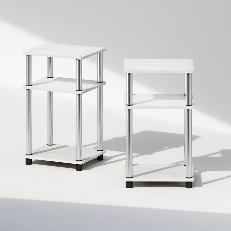 34.04cm W Bedside Table, Stainless Steel, White Oak