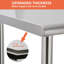 Table de travail commerciale en acier inoxydable avec tablette à ordures et crochets latéraux Table de préparation mobile à 2 niveaux pour la cuisine et le laboratoire