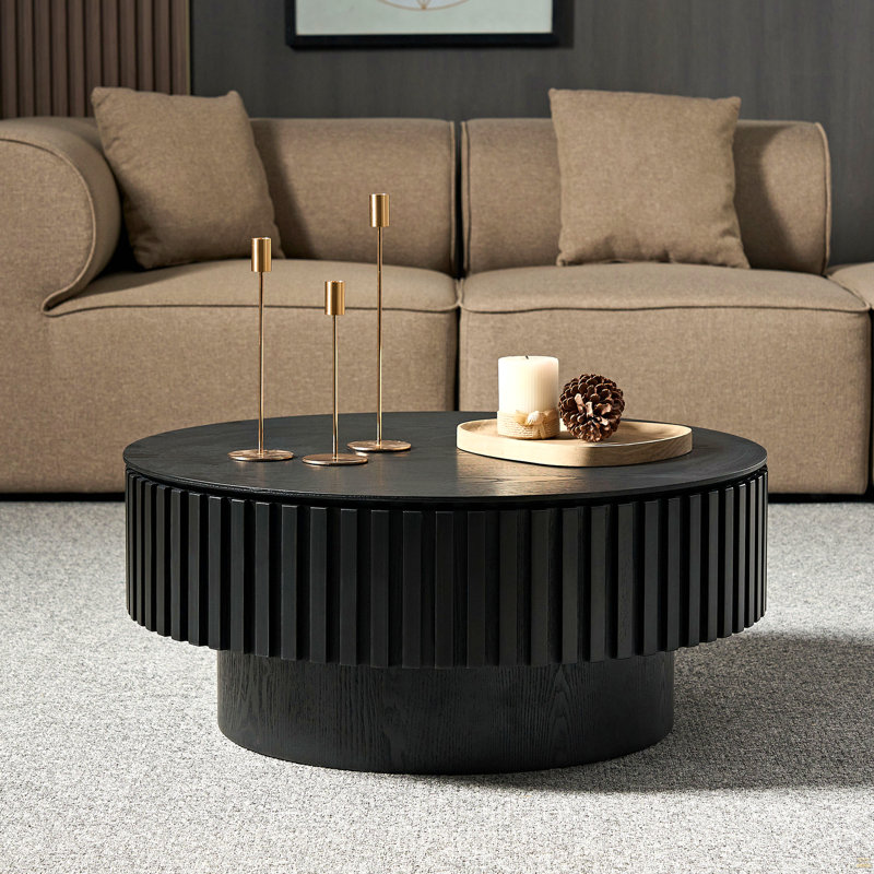 31.49'' Nesting Round Wood Coffee Table With Storage, Black