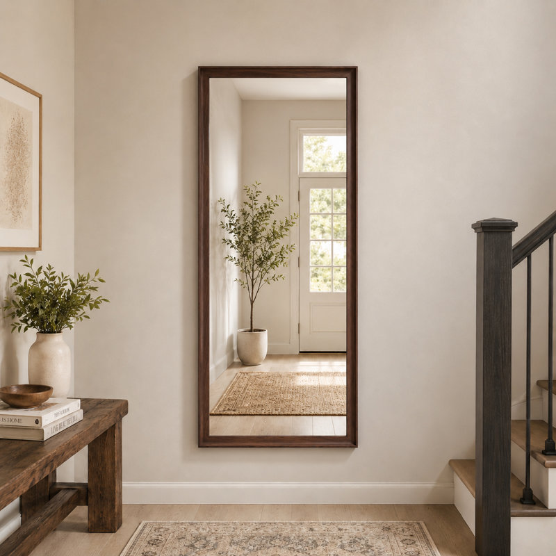 Miroir pleine grandeur 67 x 25 à grain de bois avec cadre en polyuréthane durable sans cuivre et verre d'argent, 67" x 25"