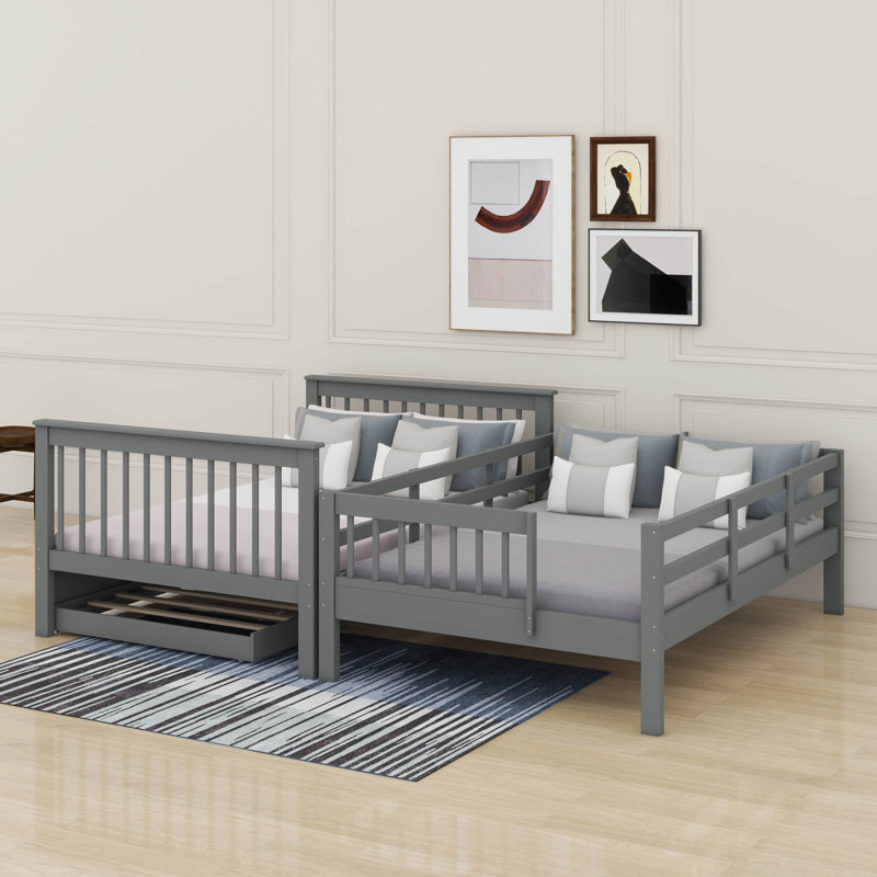 Full Over Full Bunk Bed With Trundle, Gray