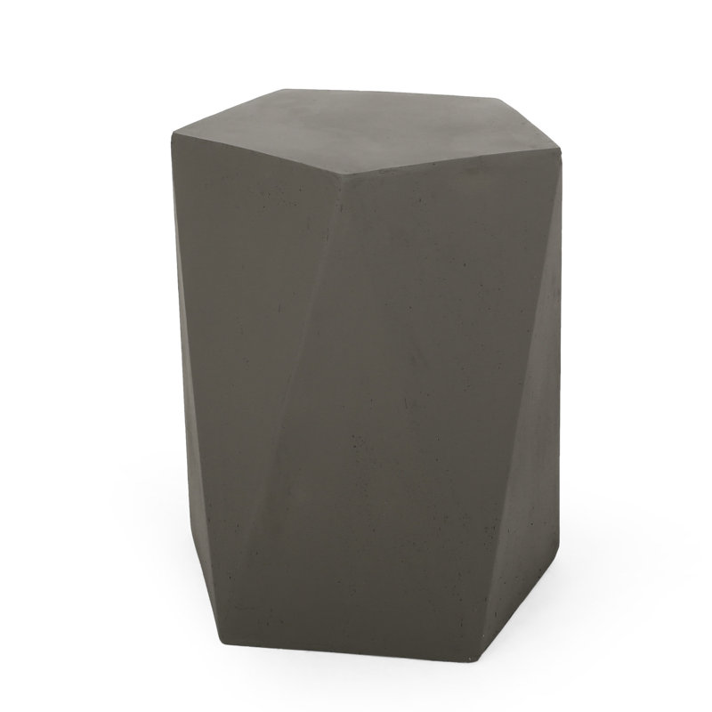 Modern Pentagonal Lightweight Concrete Side Table, 16x16x18, No Assembly, Gray Granite Chip Design, Pentagon Shape, Assembly