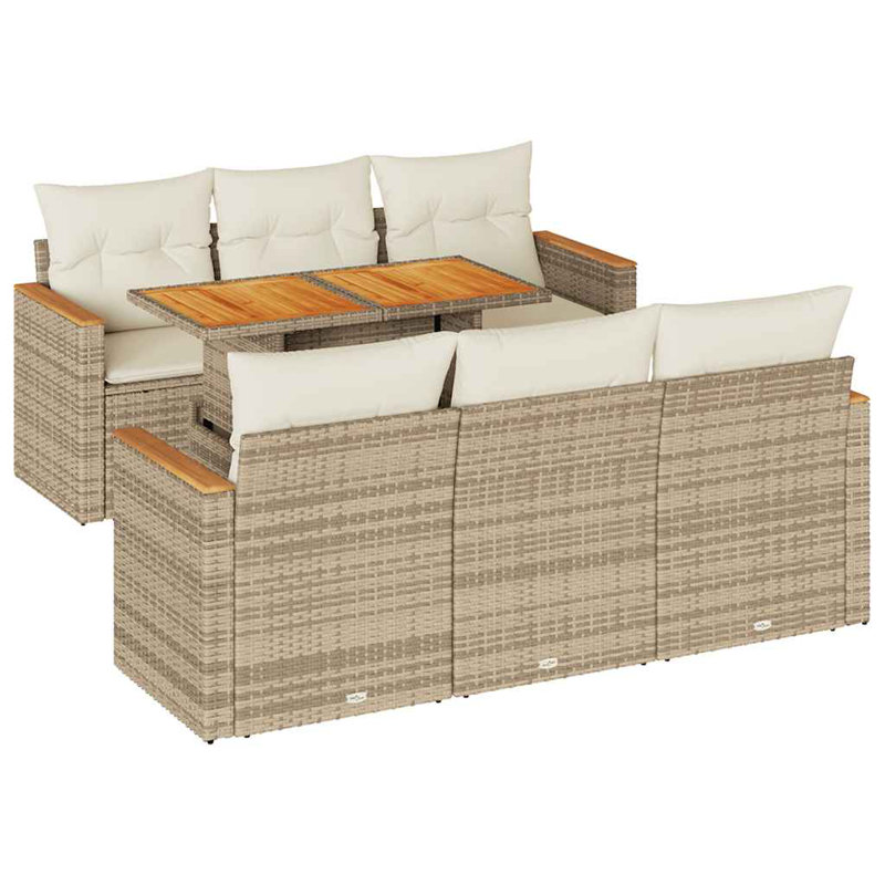  7 Piece Garden Sofa Set With Cushions Beige Poly Rattan Acacia