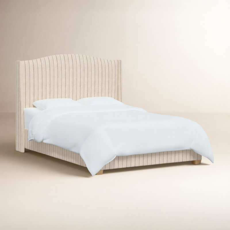 Hagerman Upholstered Wingback Bed, King, Fritz Charcoal Stripe