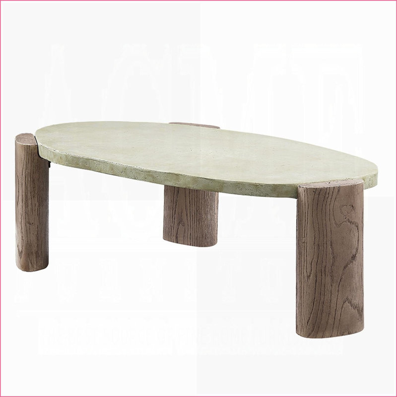 Table basse en ciment vieilli gris et chêne - Assemblage facile pour les petits espaces, salon de style naturel