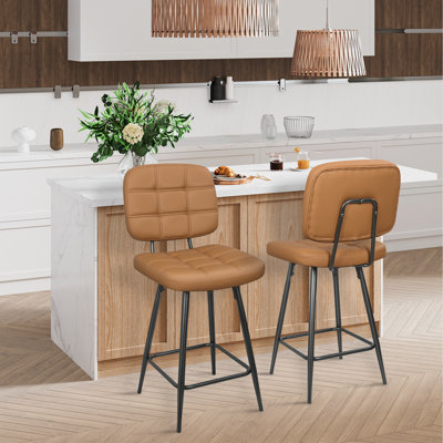 24 Inches Double Needle Metal Barstools With Back & Footrest