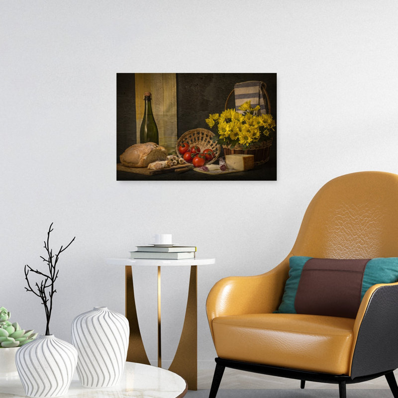 Fresh Harvest Table Rustic Traditional Vintage Chrysanthemum Flower Wall Art Print 1 Piece Wrapped Canvas Wall Art