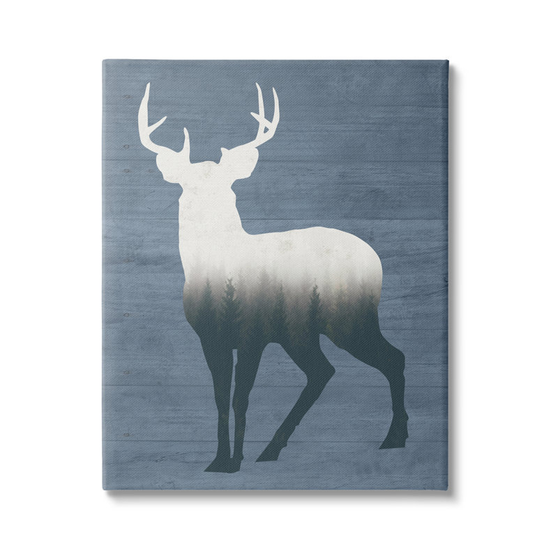 «Rustic Deer Silhouette Cabin Style Grain Motif» par lettré et doublé - impression sur toile, Toile tendue