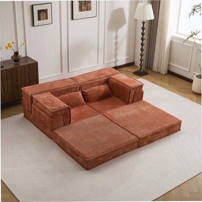 Boneless Compression Mahjong Sofa,Convertible Floor Sofa Bed,DIY Boneless Modular Sectional Sofa,No Assembly Required,Circle Fleece Fabric,Modern Oversized Loveseat,Light Grey