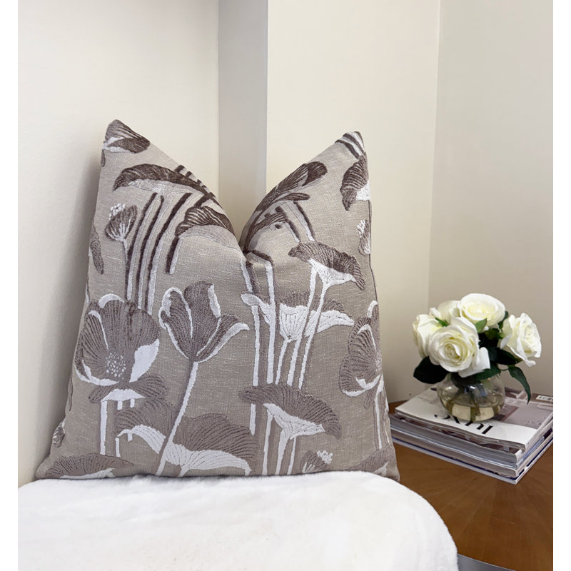 Floral Velvet Throw Pillow Cover, Mushroom, 22x22"