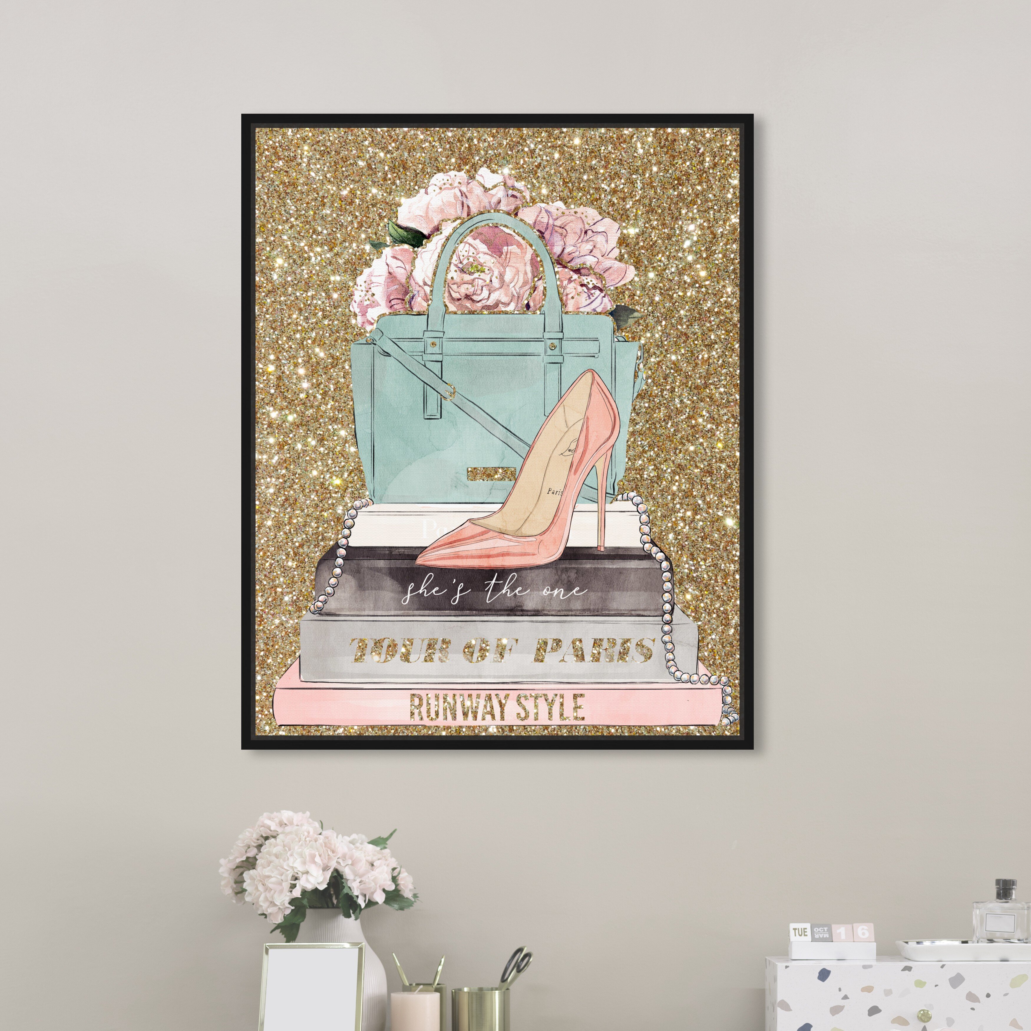 Mercer41 Flowers Books And Heels Oh My Framed On Canvas Print