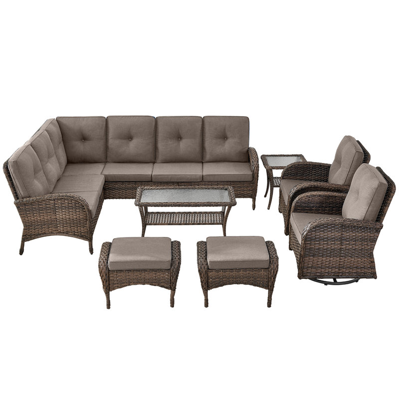 Ensemble de conversation modulaire d'extérieur en osier PE pour 7 personnes Serita Yokota, Gris