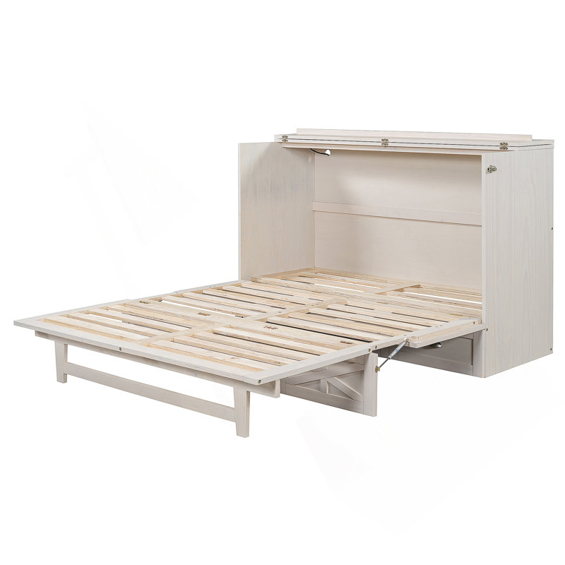 Lit escamotable double avec grands tiroirs, Blanc
