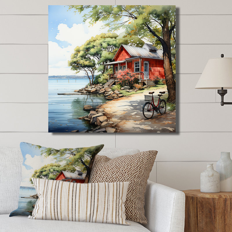 «Lakehouse Nostalgic Charm Pointillism II», reproduction, H 24 po x l 24 po x P 1 po, Toile tendue