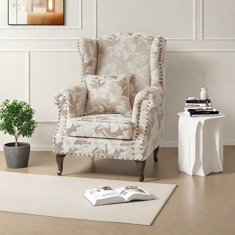 Chenille jacquard et fauteuil inclinable clouté, Champagne