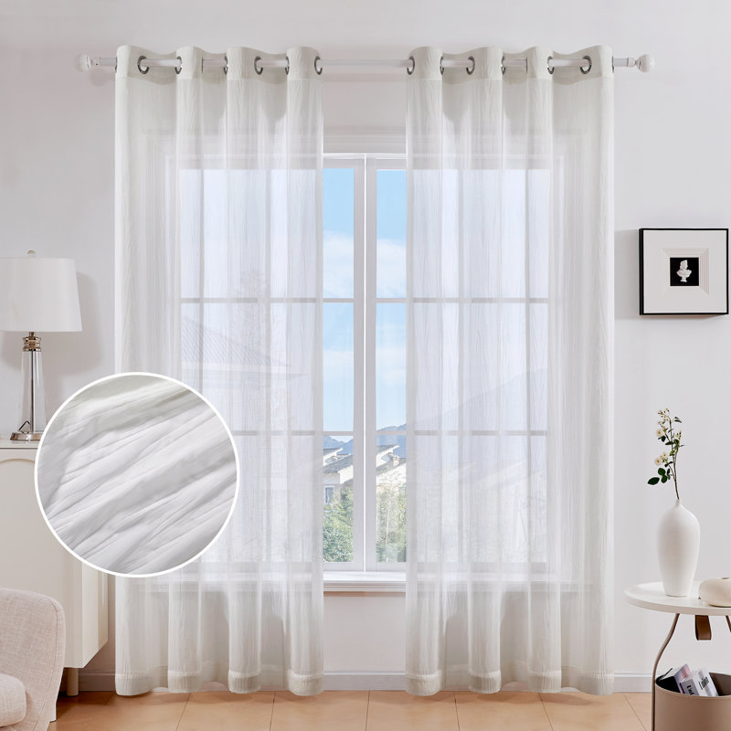Janashia Sheer Curtain Panel Pair, Light Gray, 52 W x 96'' H