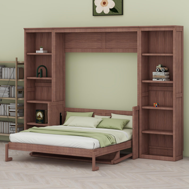 Lit escamotable avec bureau et bibliothèque Murphy, Marron foncé