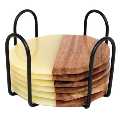 Round 6 Piece Coaster Set With Holder
