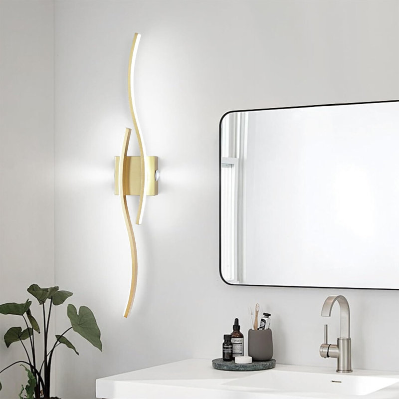 Luminaire de salle de bain à DEL moderne avec miroir et télécommande, Doré