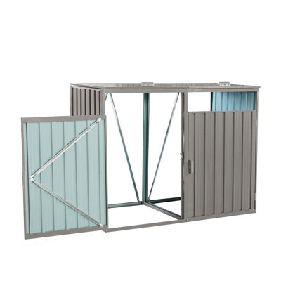 Classic Garbage Bin Shed Stores 2 Trash Cans Metal Outdoor Bin Shed for Garbage Storage,Stainless Ga