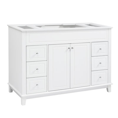 Meuble-lavabo de salle de bain de 117 cm (46 po) seulement, 6 tiroirs à fermeture amortie et portes doubles, blanc