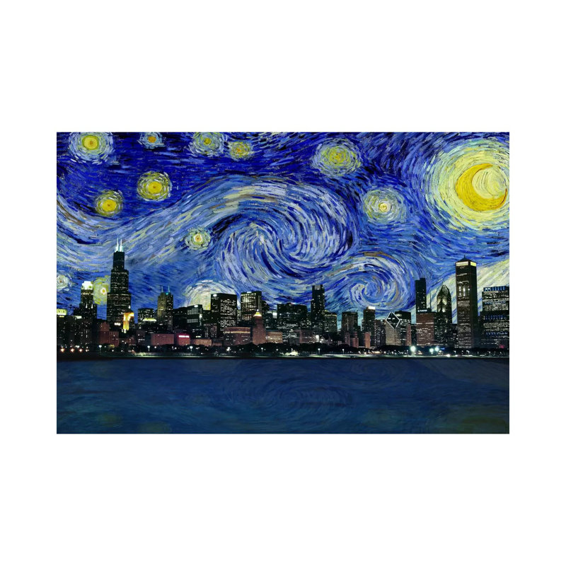 Chicago, Illinois, nuit étoilée, impression d'art graphique, Toile tendue, H 26 po x l 40 po x 1,5 po