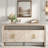 4-door Elegant Console Table With Natural Embossed Texture, Curved Edge And Metal Handles-1375472987
