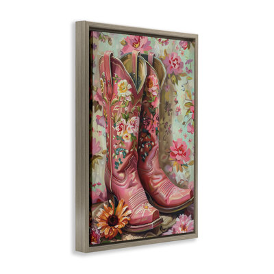 Rose Boots Pink Cowgirl Floating Frame, design by LSR Design Studio