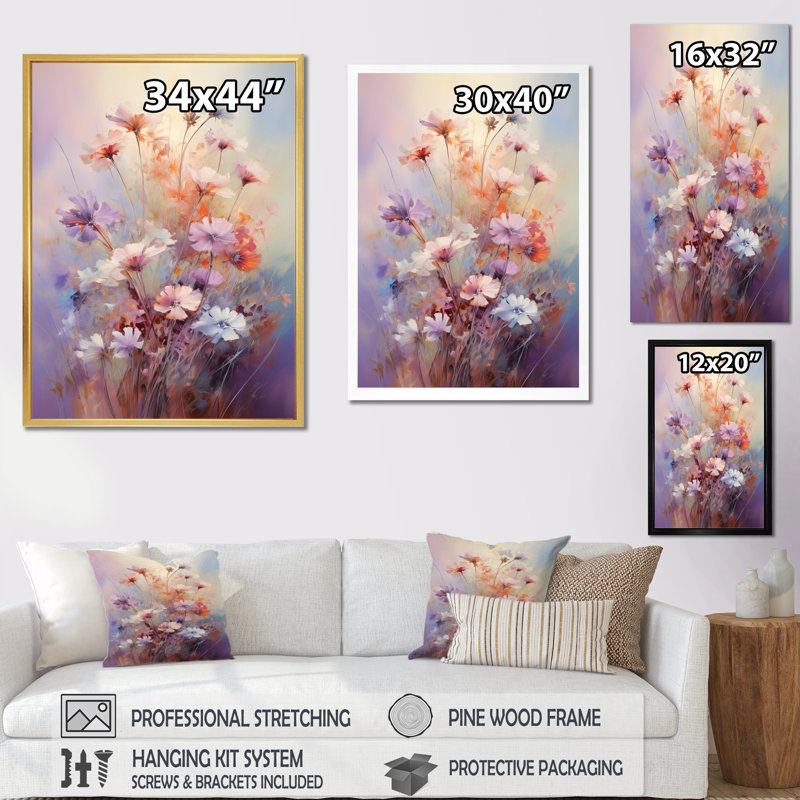 " Wildflowers Bouquet Romantic Impression ", Gold Single Picture Framed, 20" H x 12" W x 1" D