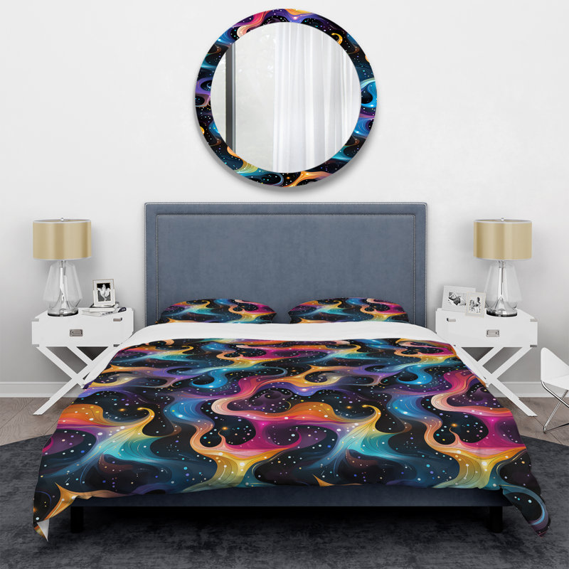 Literie Cosmic Harmony II, Housse de couette pour grand lit et 2 taies décor