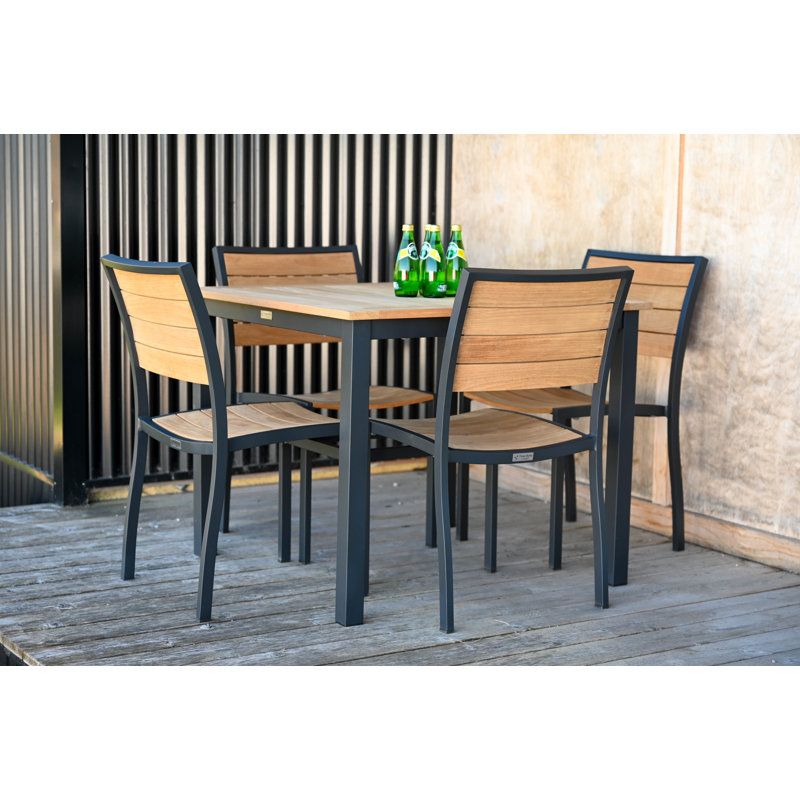 SoHo Teak Aluminum Outdoor Stacking Sidechair, Black
