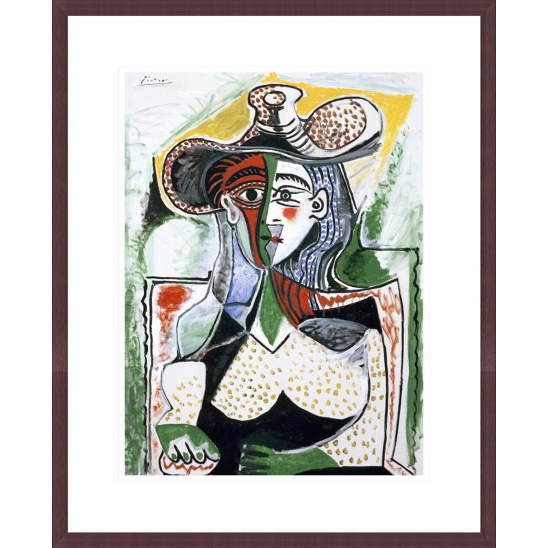 «Woman with a Large Hat» par Pablo Picasso, impression giclée sur cadre, H 21,75 po x l 17,61 po