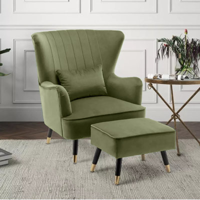 77Cm Wide Plush Velvet Modern Wingback Chair and Ottoman