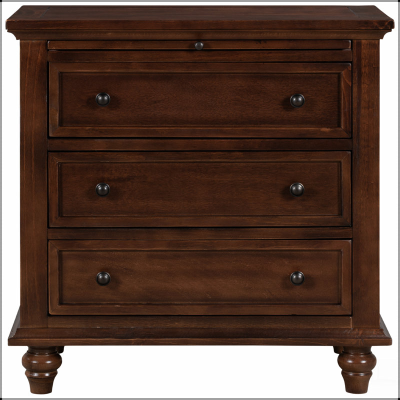 3-Drawer Storage Wood Cabinet, End Table with Pull out Tray
