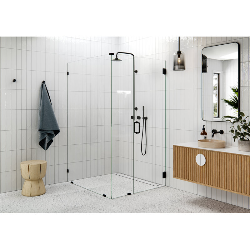 78" H Pivot Frameless Shower Door, Matte Black