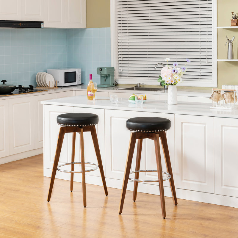 Ashara Swivel 31.25'' Backless Bar Stool, Black