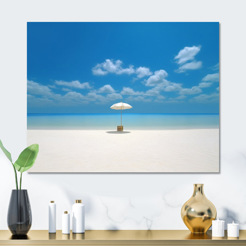Sable et bleu mer des Caraïbes III - Décoration murale en métal plage et océan, H 24 po x l 32 po x P 1 po