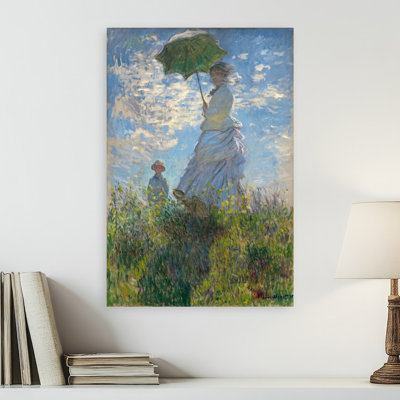 Woman With A Parasol 1875 Classic Abstract Contemporary Nature Spring Wall Art Print by Claude Monet - Wrapped Canvas Print