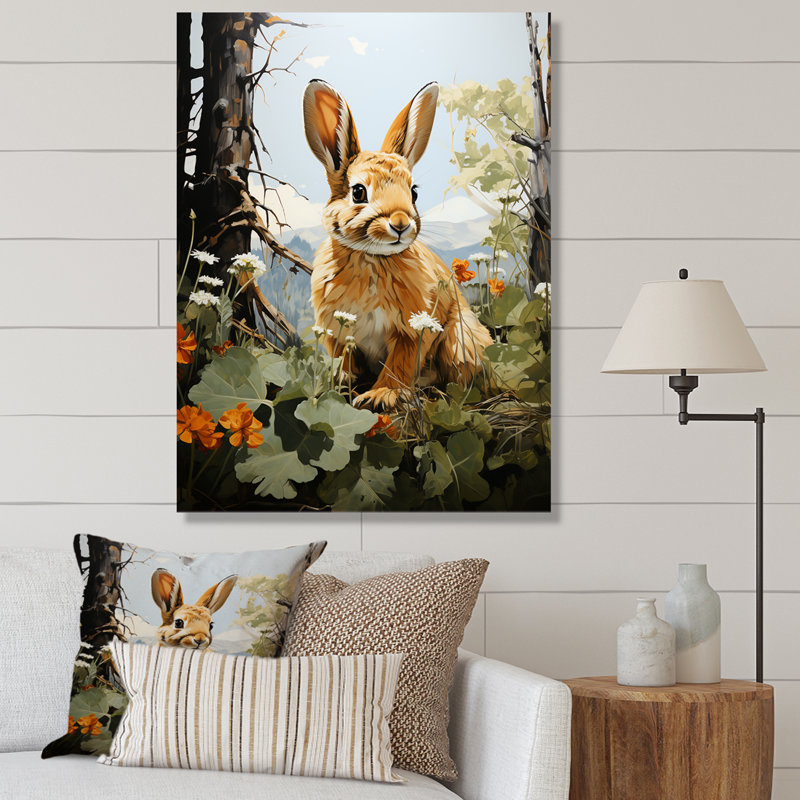 Lapin énergique trémie pastorale - imprimé, H 20 po x l 12 po x P 1 po, Toile tendue