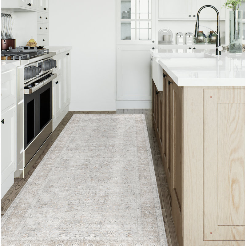 Daniel Green  Cushioned Kitchen Mat, White, Rectangle 3' x 9'