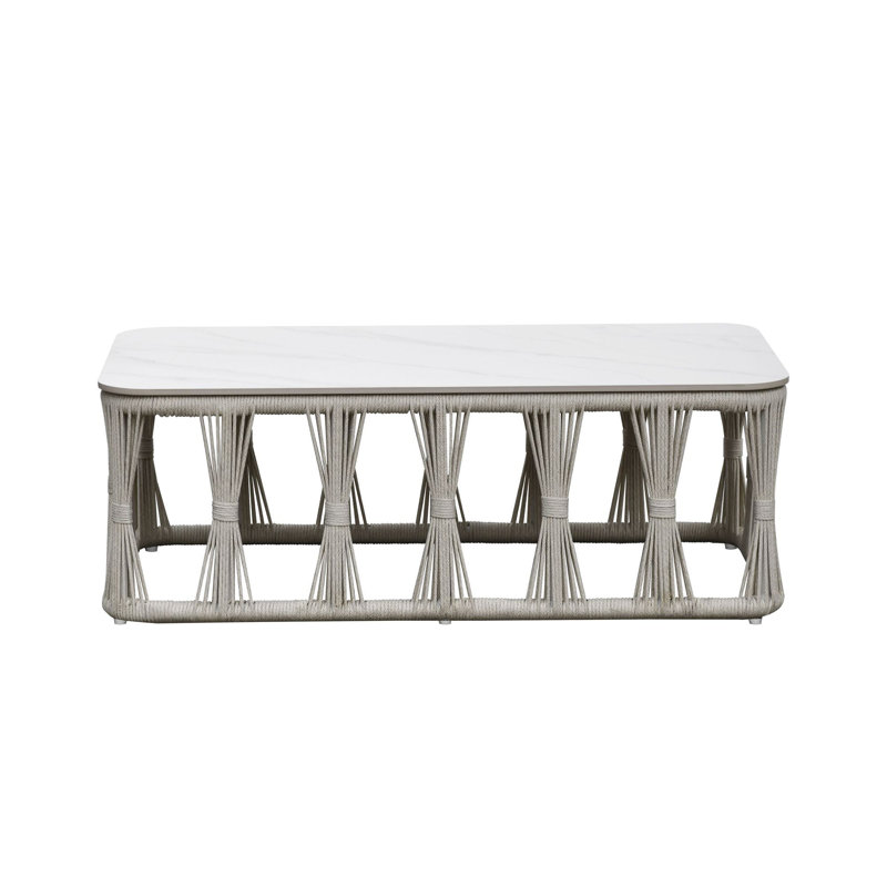 Table basse en aluminium avec plateau en pierre blanc
