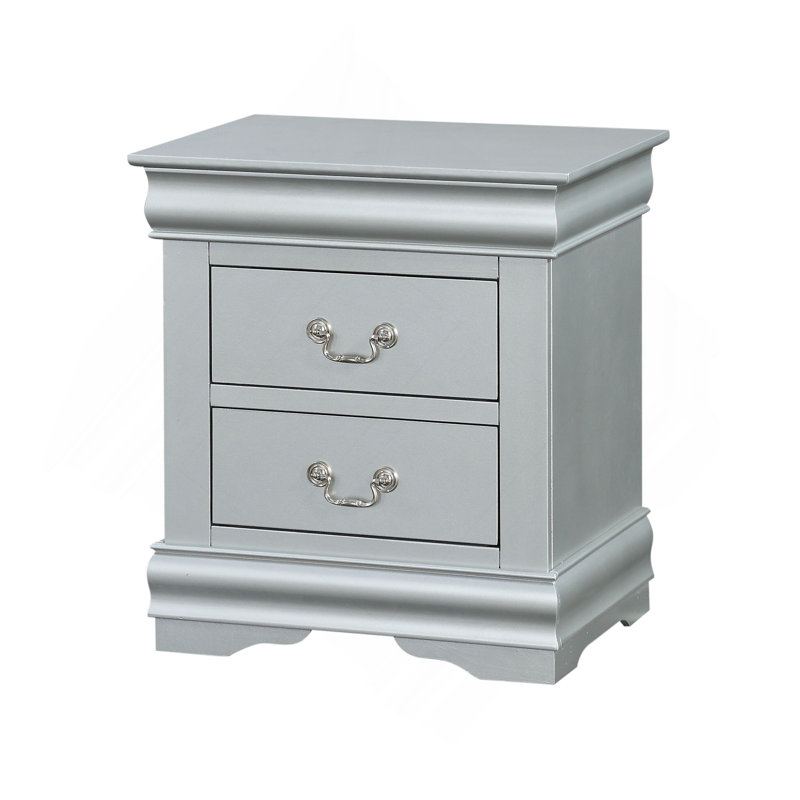 Louis Philippe III Platinum Finish Nightstand, Silver