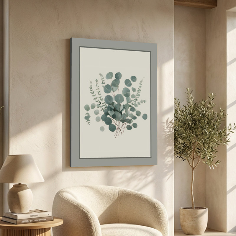 Bouquet de feuilles d'eucalyptus, art aquarelle pastel doux sur toile tendue - H 36 po x l 24 po