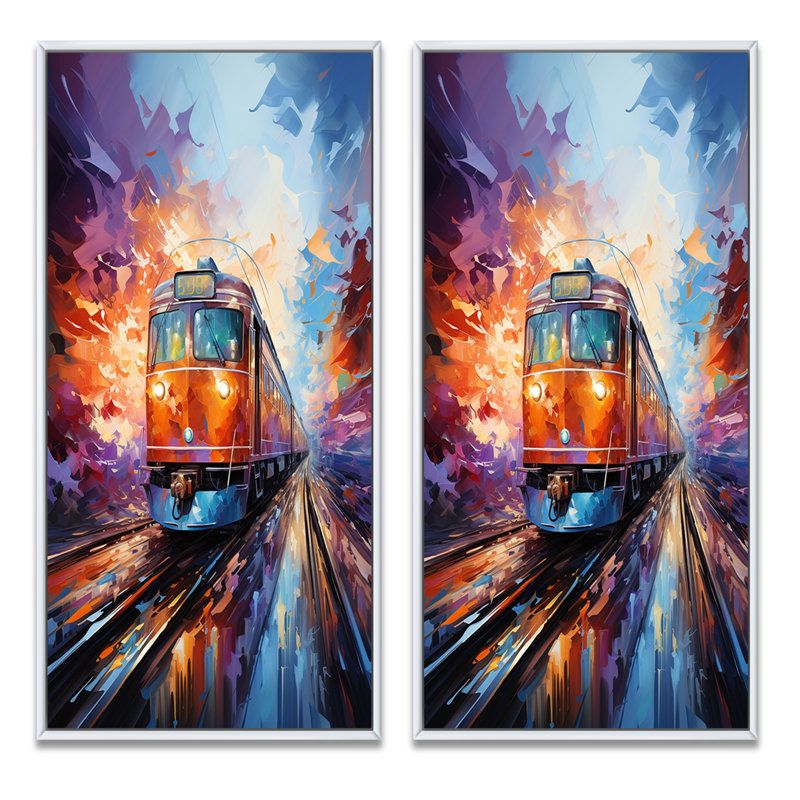 «Abstract Train Whirlwind», 2 pièces sur toile, Cadre blanc, H 40 po x l 40 po