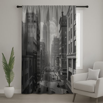 Rideaux de fenêtre rétro Cityscape Street, rideaux transparents et occultant Cityscape - 1 panneau