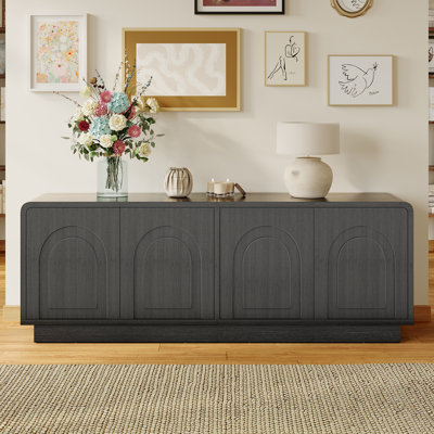 63" Modern TV Stand for TVs up to 70", Media Console with Arched Doors & Adjustable Shelves, Push-to-Open Entertainment Center with Cable Management